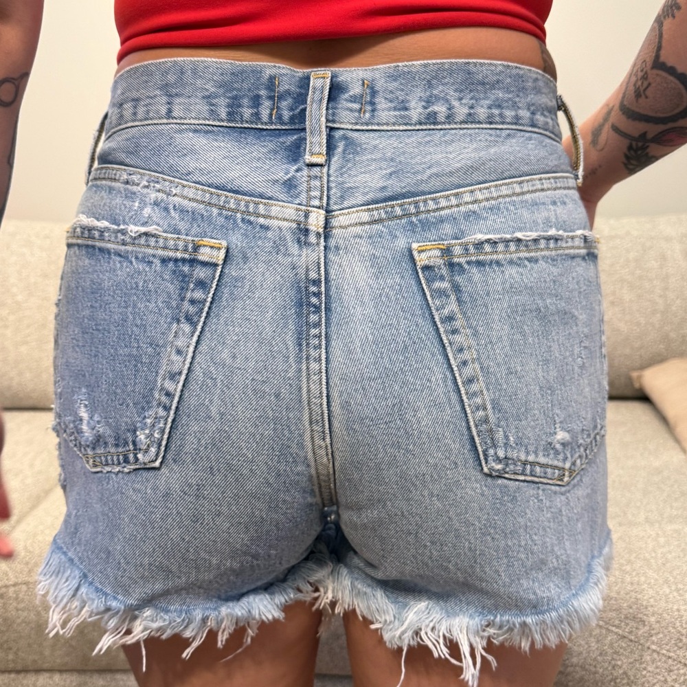 Agolde Parker Light Blue Distressed Jean Shorts - Picture 2 of 2